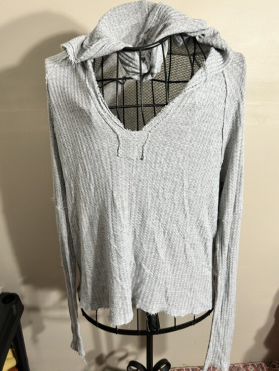 Fitz and Floyd Tops - boho distressed hoodie size extra large womens shirt gray waffle knit tee